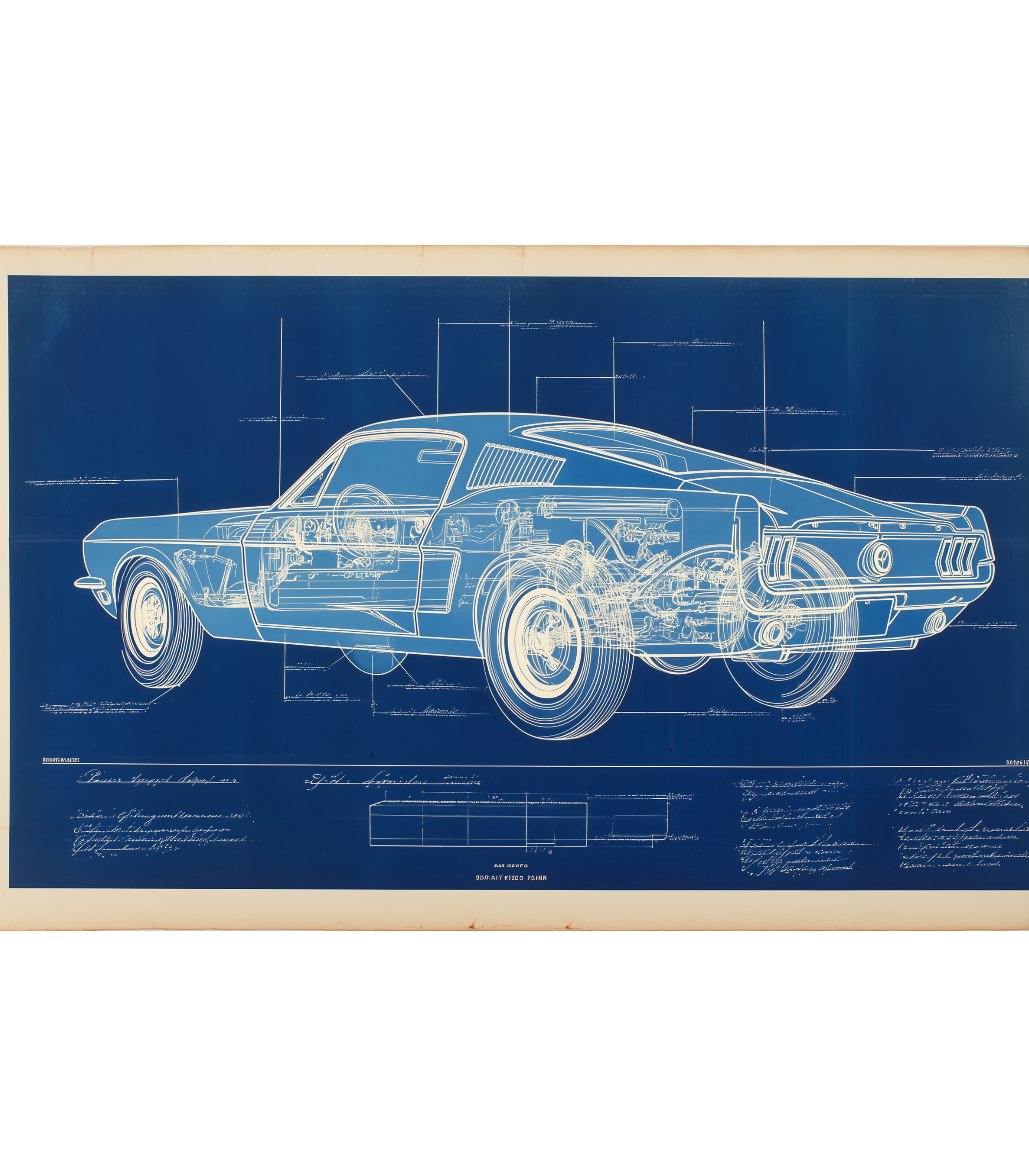Fastback Pony-Car Blueprint – Side Cutaway (1960s)