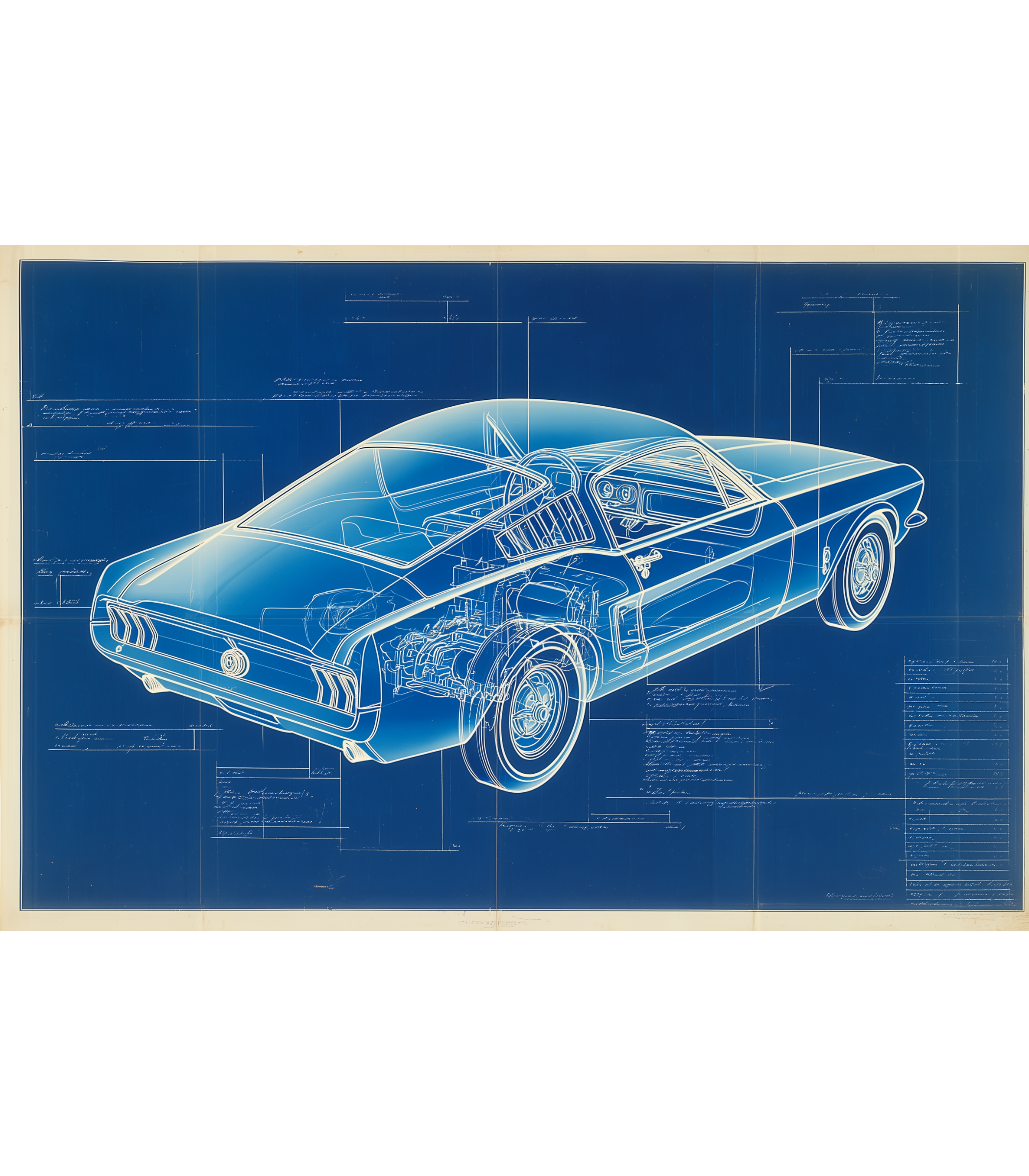 1960s Fastback Pony-Car Poster – Rear 3/4 Cutaway
