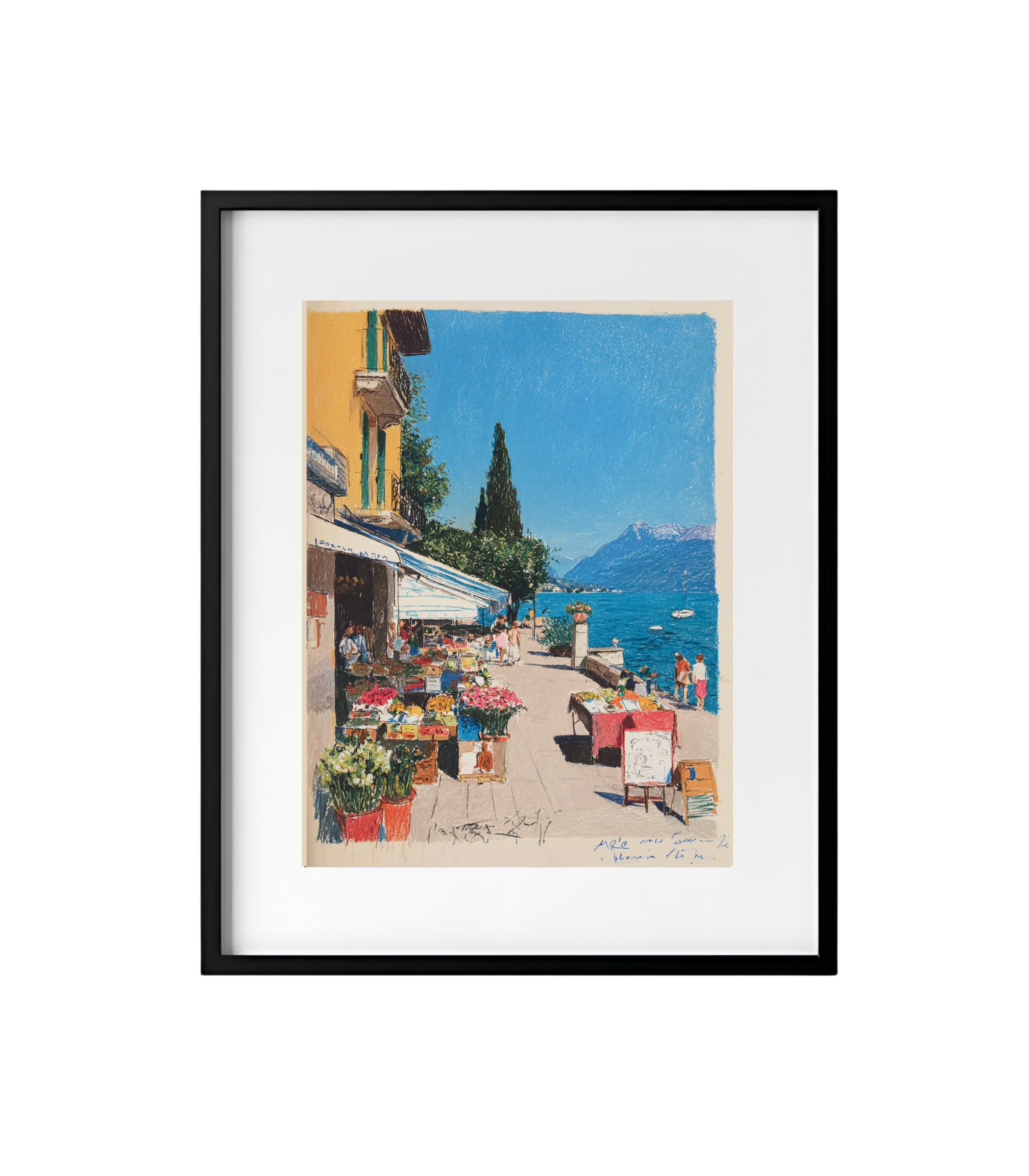 Lake Como Market Street | Italian Market by the Lake | Vintage Travel Art