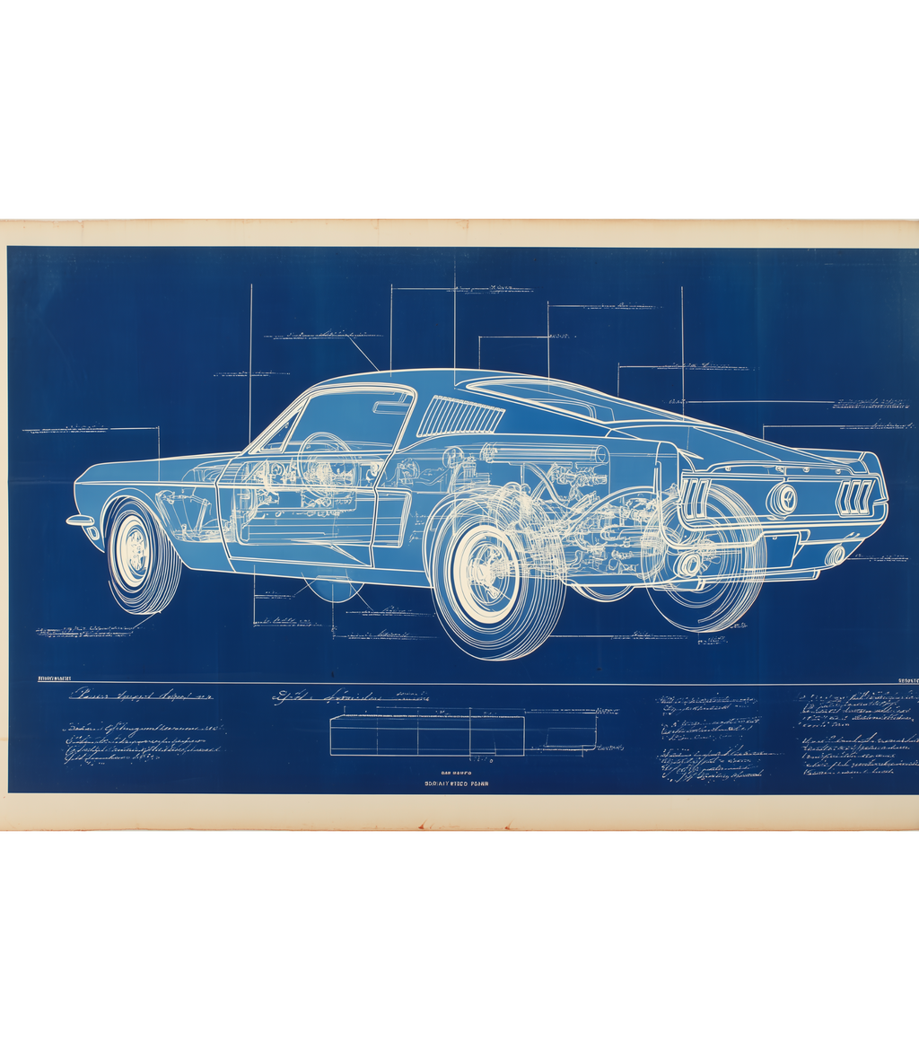 Fastback Pony-Car Blueprint – Side Cutaway (1960s)