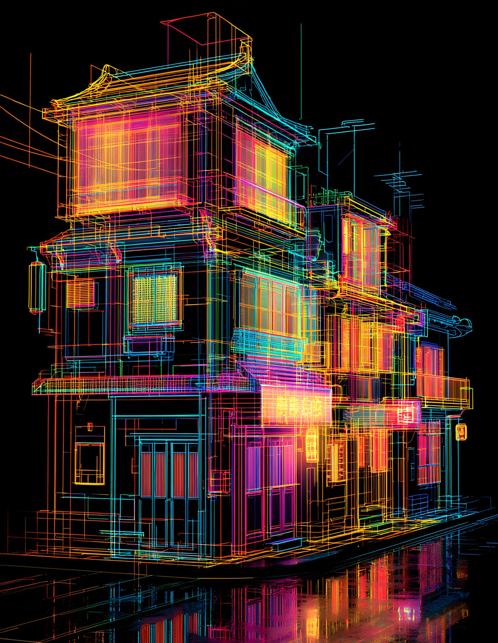 Neon Tokyo Structures | Cyberpunk Japan Digital Art Collection (Set of 3 Prints)