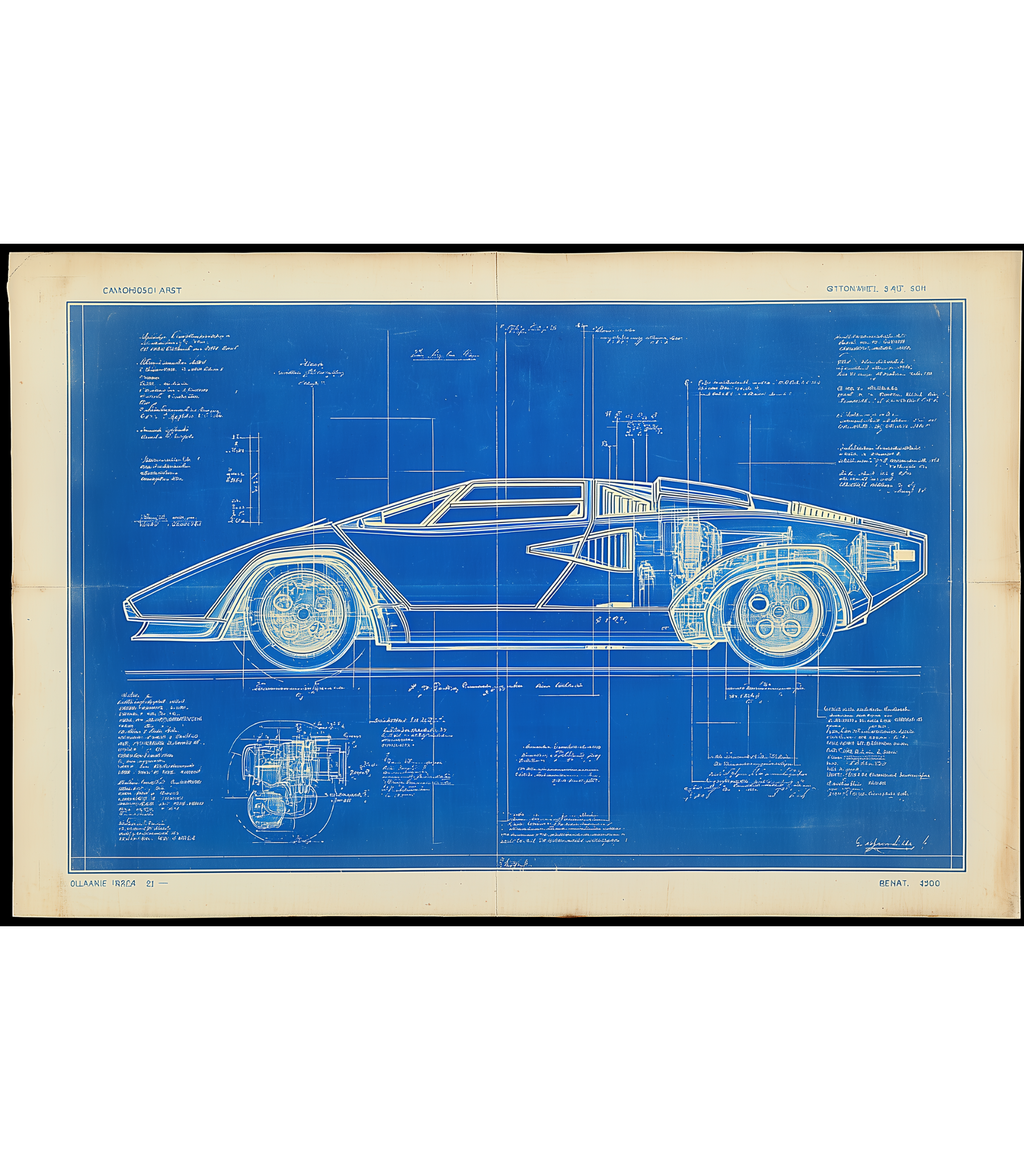 Lamborghini Countach Blueprint — Side Profile Master (1974–1990)