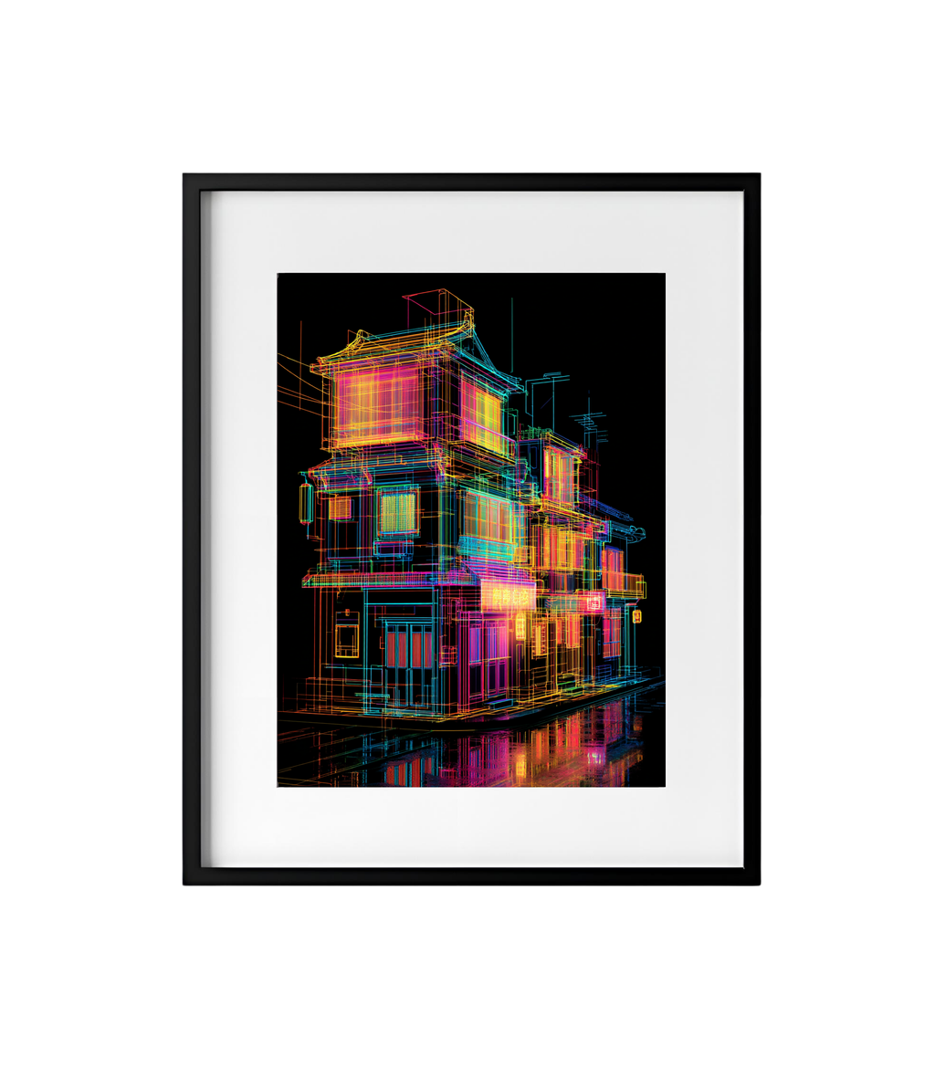 Neon Tokyo Structures | Cyberpunk Japan Digital Art Collection (Set of 3 Prints)